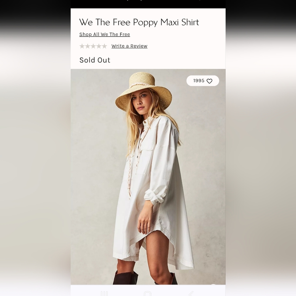 We The Free White Maxi Shirt Dress NWT